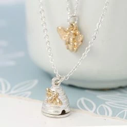 Mooch..... Peace Of Mind Silver Plated Silver Plated Layered Honey Bee And Beehive Necklace