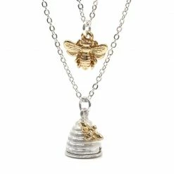 Mooch..... Peace Of Mind Silver Plated Silver Plated Layered Honey Bee And Beehive Necklace