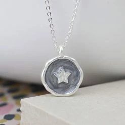 Mooch..... Peace Of Mind Silver Plated Pearlescent Grey Enamel And Silver Star Necklace