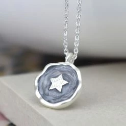 Mooch..... Peace Of Mind Silver Plated Pearlescent Grey Enamel And Silver Star Necklace