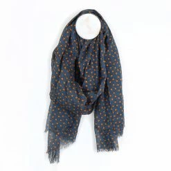 Mooch-andover New Arrivals Peace Of Mind Navy Blue And Orange Stars Scarf