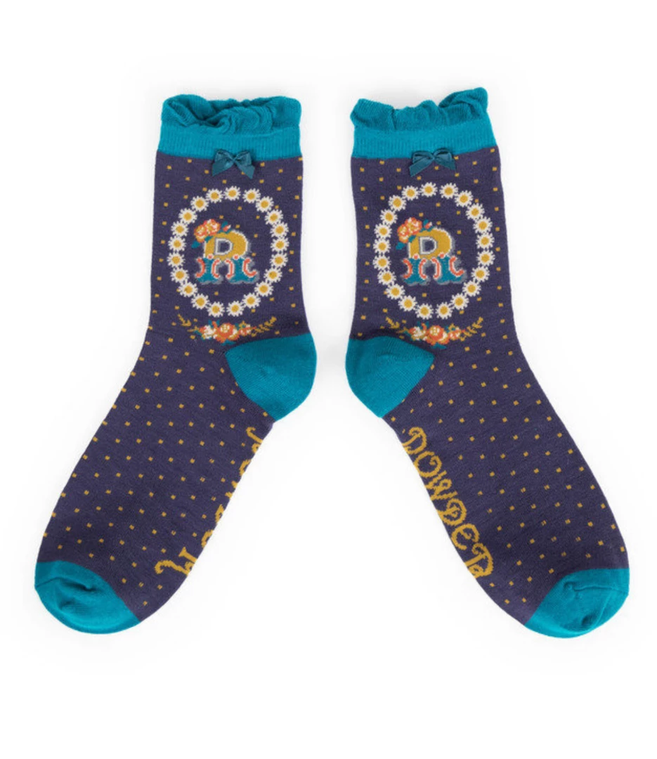Outlet ⭐ Mooch-andover Powder Monogram 🧦 Socks R ❤️ 1 Mooch-andover Powder Monogram Socks R