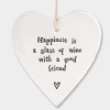 Mooch-andover East Of India Porcelain Hanging Heart - Happiness Is A Glass Of Wine.... East Of India Gifts