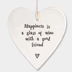 Mooch-andover East Of India Porcelain Hanging Heart - Happiness Is A Glass Of Wine.... East Of India Gifts