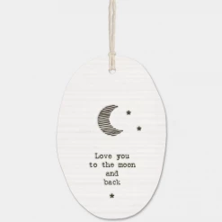 Mooch-andover East Of India Porcelain Oval Message Hanger - "Love You To The Moon And Back"