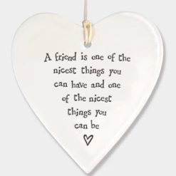 Mooch-andover East Of India Porcelain Hanging Heart - A Friend Is One Of The Nicest....