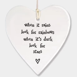 Mooch-andover East Of India Porcelain Hanging Heart - When It Rains Look For Rainbows....