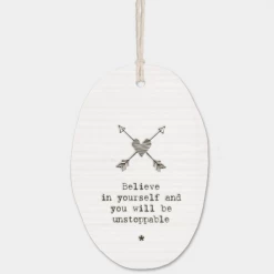 Mooch-andover East Of India Porcelain Oval Message Hanger - "Believe In Yourself..."