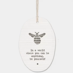 Mooch-andover East Of India Porcelain Oval Message Hanger - "In A World Where You Can Be Anything..." Let It Bee