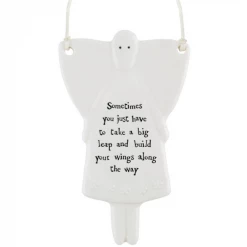 Mooch-andover East Of India Porcelain Hanging Angel - "Sometimes You Just Have To Take A Big Leap ...." Home Furnishings And Gifts