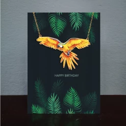 Mooch..... Greetings Card & Wooden Necklace - Parrot