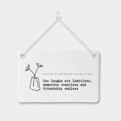 Mooch-andover East Of India Porcelain Hanging Sign -"Our Laughs Are Limitless....." Home Furnishings And Gifts