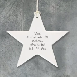 Mooch-andover East Of India Porcelain Hanging Star - When It Rains Look For Rainbows....