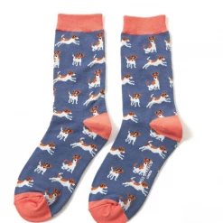Mooch-andover Miss Sparrow Bamboo Ladies Socks - Jack Russells Navy