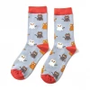Mooch-andover Miss Sparrow Bamboo Ladies Socks - Little Kittie Cats Duck Egg