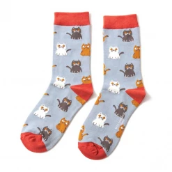 Mooch-andover Miss Sparrow Bamboo Ladies Socks - Little Kittie Cats Duck Egg