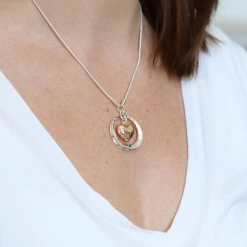 Mooch..... Peace Of Mind Silver Plated Hammered Heart In Circle Necklace Jewellery