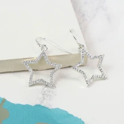 Mooch..... Jewellery Peace Of Mind Silver Plated Open Star Crystal Earrings