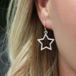 Mooch..... Jewellery Peace Of Mind Silver Plated Open Star Crystal Earrings
