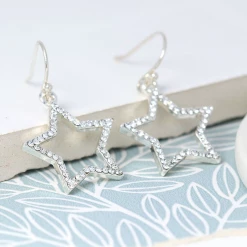 Mooch..... Jewellery Peace Of Mind Silver Plated Open Star Crystal Earrings