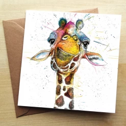Mooch..... New Arrivals Greetings Card - Splatter Rainbow Giraffe