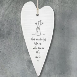 Mooch-andover East Of India Porcelain Long Hanging Heart - How Wonderful Life Is With You..... East Of India Gifts