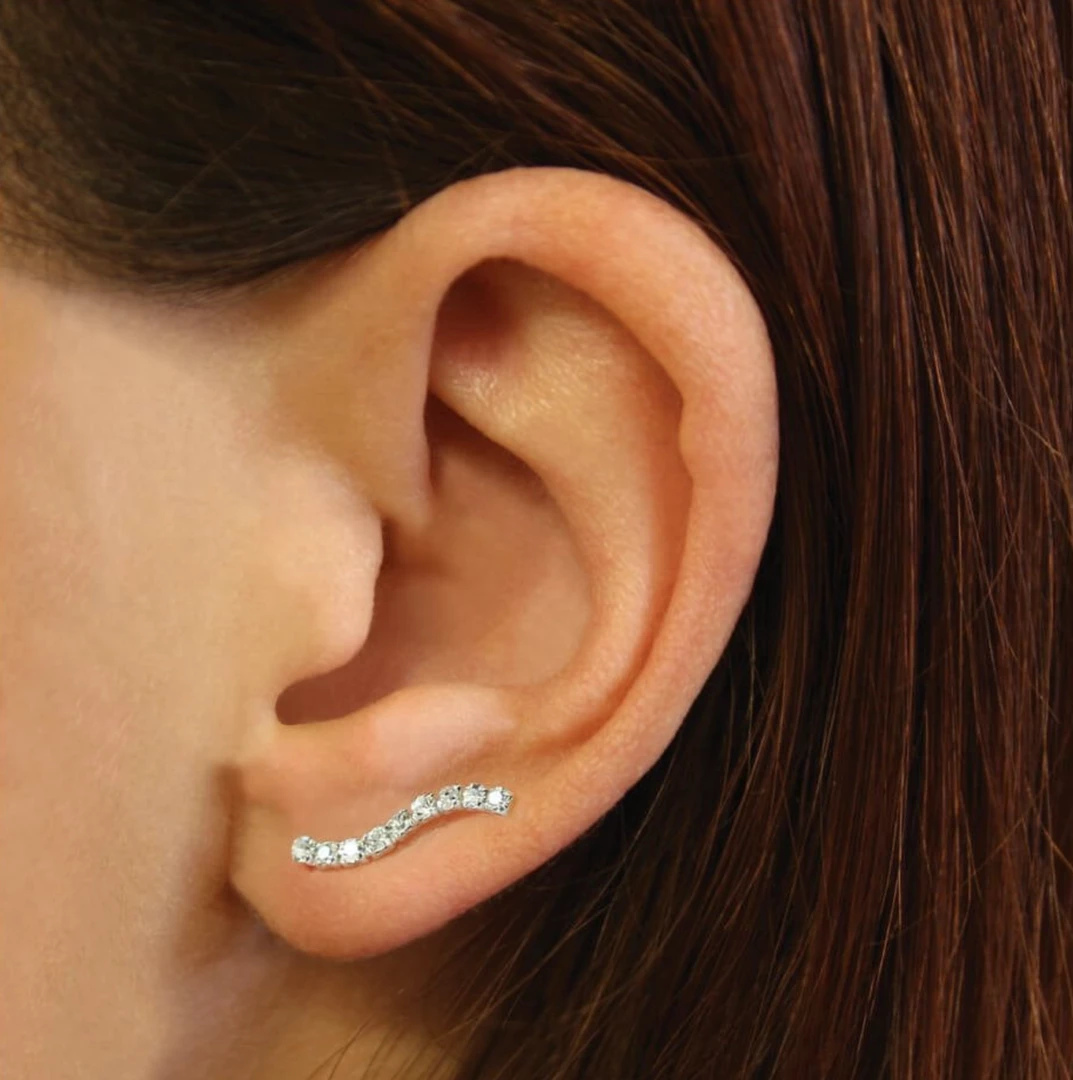 Hot Sale โ๏ธ Mooch..... Sterling Silver Ear Crawler Earrings - Wave Gemset Crystals ๐ 3 Mooch..... Sterling Silver Ear Crawler Earrings - Wave Gemset Crystals