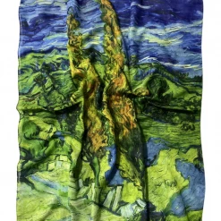 Mooch-andover Scarves, Gloves & Headbands Van Gogh Two Poplars Print Frayed Hem Scarf