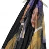 Mooch-andover Vermeer Baroque Girl With A Pearl Earring Print Frayed Hem Scarf