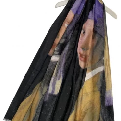 Mooch-andover Vermeer Baroque Girl With A Pearl Earring Print Frayed Hem Scarf