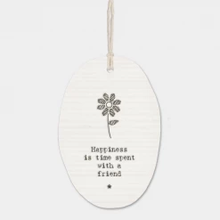 Mooch-andover East Of India Porcelain Oval Message Hanger - "Happiness Is Time Spent With A Friend" East Of India Gifts