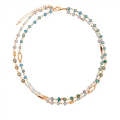 Mooch..... Blue Semi-Precious Stone And Natural Crystal Multi-Row Short Necklace