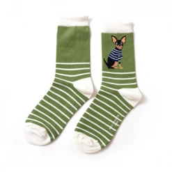 Mooch-andover Miss Sparrow Bamboo Ladies Socks - Chihuahua Stripes Green