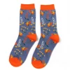 Mooch-andover Miss Sparrow Bamboo Ladies Socks - Pheasants & Flowers Denim