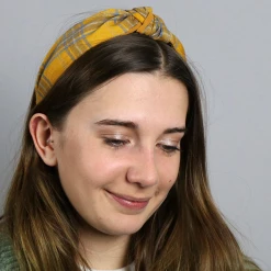 Mooch..... Peace Of Mind Yellow Mix Tartan Weave Headband