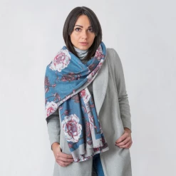 Mooch..... Stella Rose Wrap Scarf - Blue