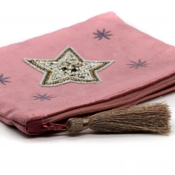 Mooch..... Pink Velvet Tassel Zip Purse With Embellished Star
