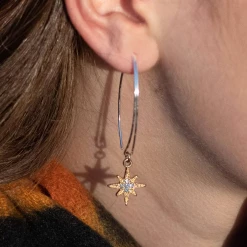 Mooch..... Peace Of Mind Silver Plated Wire Earrings With Gold And Crystal Star