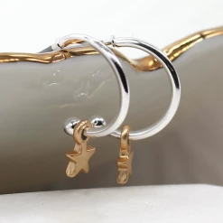 Mooch..... New Arrivals Peace Of Mind Silver Plated Hoop Stud Earrings With Matt Golden Star