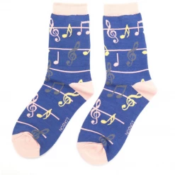 Mooch-andover Miss Sparrow Bamboo Ladies Socks - Music Notes Denim Blue
