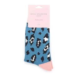 Mooch-andover Miss Sparrow Bamboo Ladies Socks -Leopard Spot Denim
