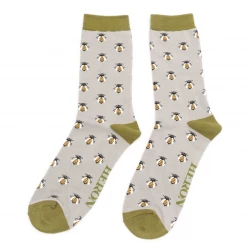 Mooch-andover Mr Heron Bamboo Mens Socks - Honey Bees Grey