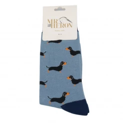 Mooch-andover Mr Heron Bamboo Mens Socks - Little Sausage Dogs Denim