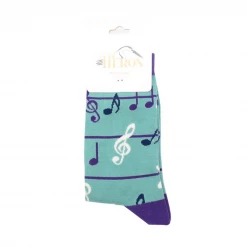 Mooch-andover Mr Heron Bamboo Mens Socks - Multicolour Music Notes Green
