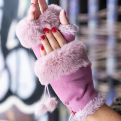 Mooch..... Fingerless Gloves With Faux Fur Cuff