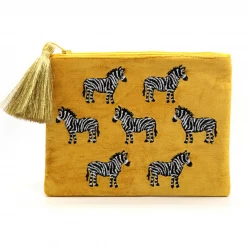 Mooch..... Velvet Purse With Embroidered Zebra And Metallic Tassel