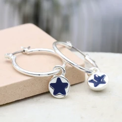 Mooch..... Peace Of Mind Silver Plated Hoop And Enamel Star Drop Earrings Gifts For Teachers