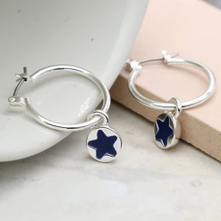 Mooch..... Peace Of Mind Silver Plated Hoop And Enamel Star Drop Earrings Gifts For Teachers