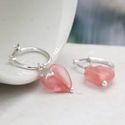 Mooch..... Gifts For Teachers Peace Of Mind Silver Plated Star And Pink Heart Hoop Earrings