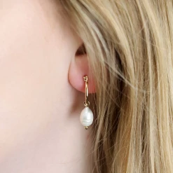 Mooch..... Peace Of Mind Golden Hoop Earrings With Ivory Seed Pearl Drops Gifts For Teachers